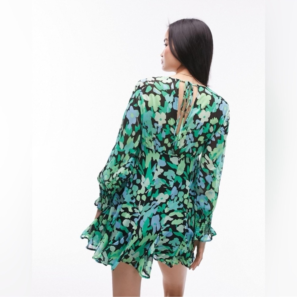 NWT-Topshop ASOS Size 4 Godet Mini Dress Green/Black (Days of our Lives) - Picture 3 of 7